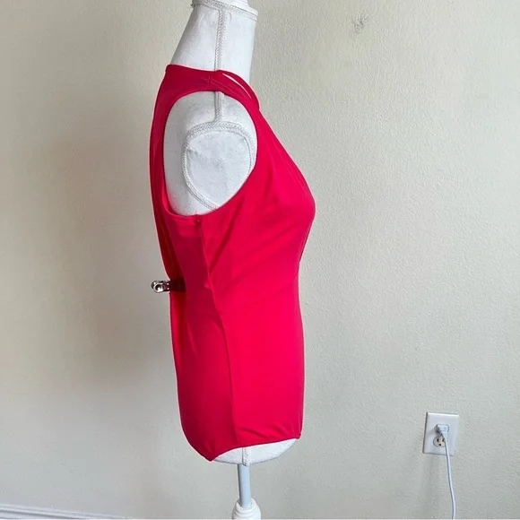 Hot Pink Harness Strappy Choker Plunge V-Neck Tank Bodysuit - Picture 5 of 11